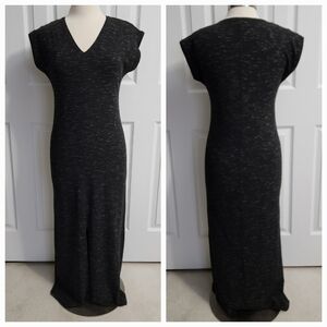 Lilla P V-Neck Cap Sleeve T-Shirt Dress, Heathered Black, Women's Size Small